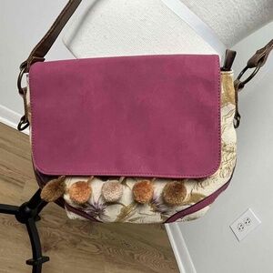 Meli Melo Paris Cream Purple Pink Floral‎ Purse Crossbody Bag